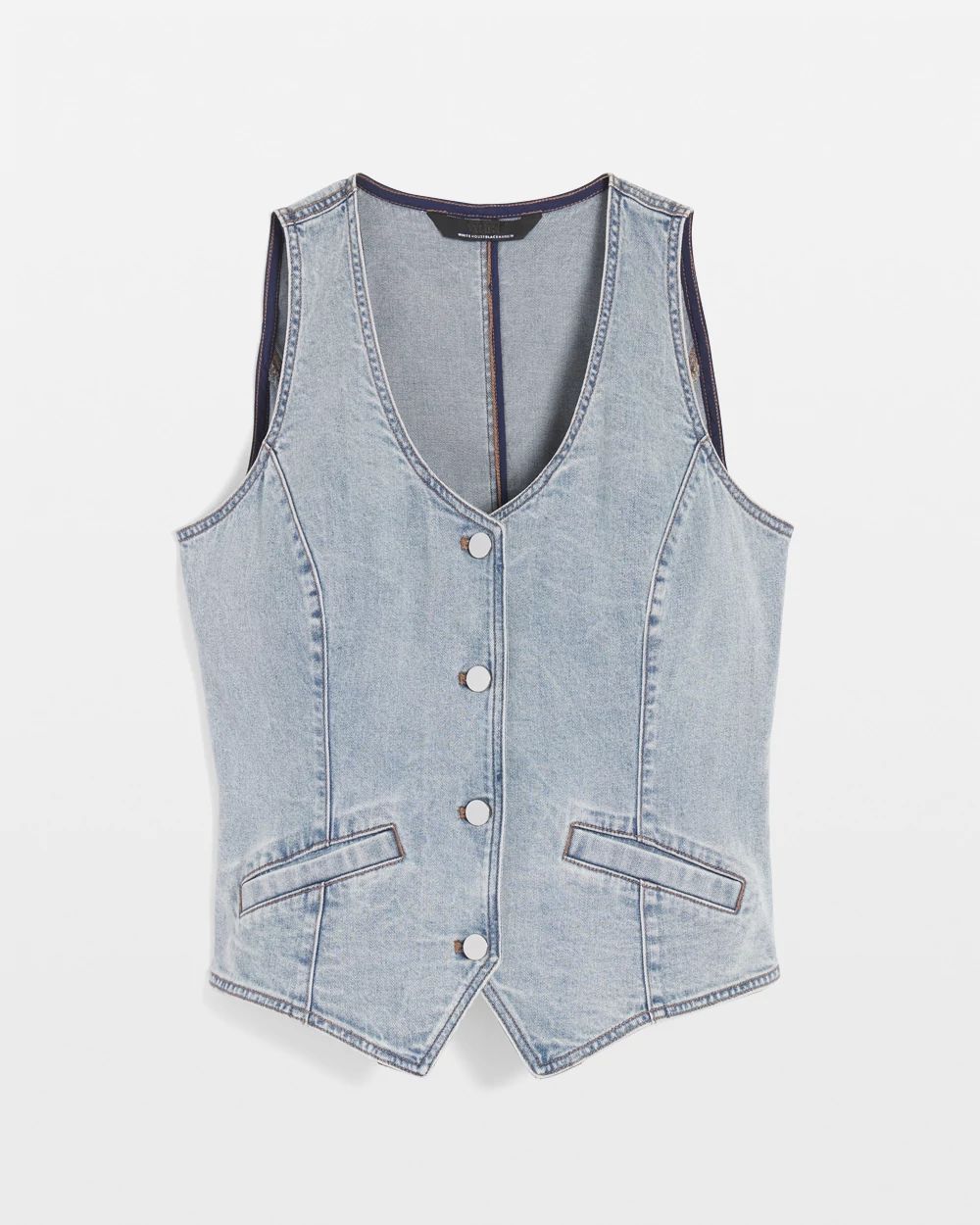 ￼ Eco Bio Washed Denim Jumper Vest Eco Bio Washed Denim Jumper Vest Sleeveless Knit Denim Vest